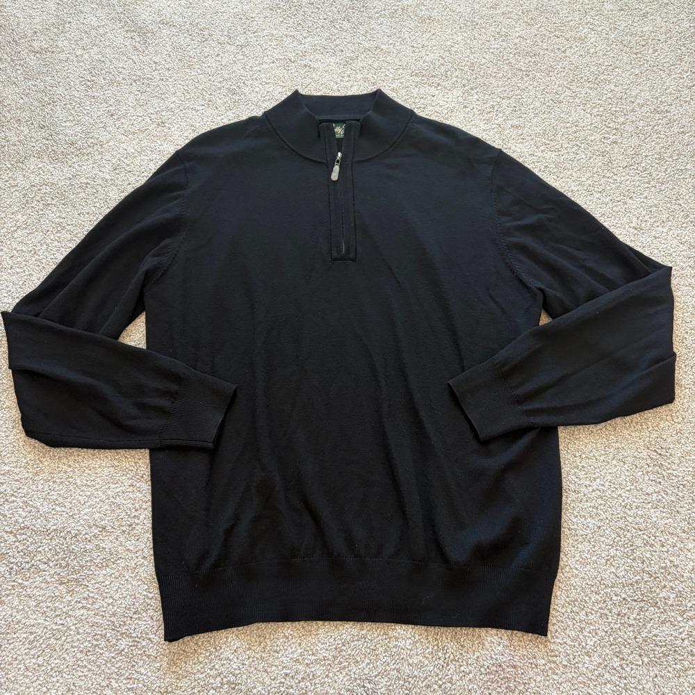 Bobby Jones Merino Wool Pullover Mens XL Black Quarter Zip Golf Business Casual